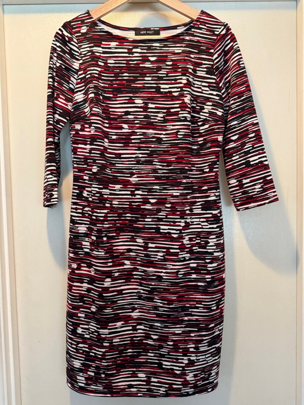 Nine West Red, Black & White Abstract Stripe Sheath Dress